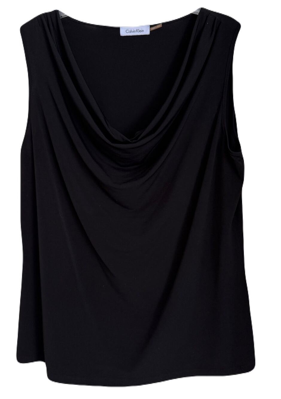 Calvin Klein Draped Cowl Neck Tank - Black  - Size XL